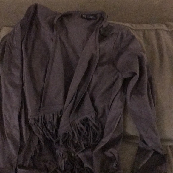 Diane Gilman faux gray suede jacket with fringe - Picture 2 of 7